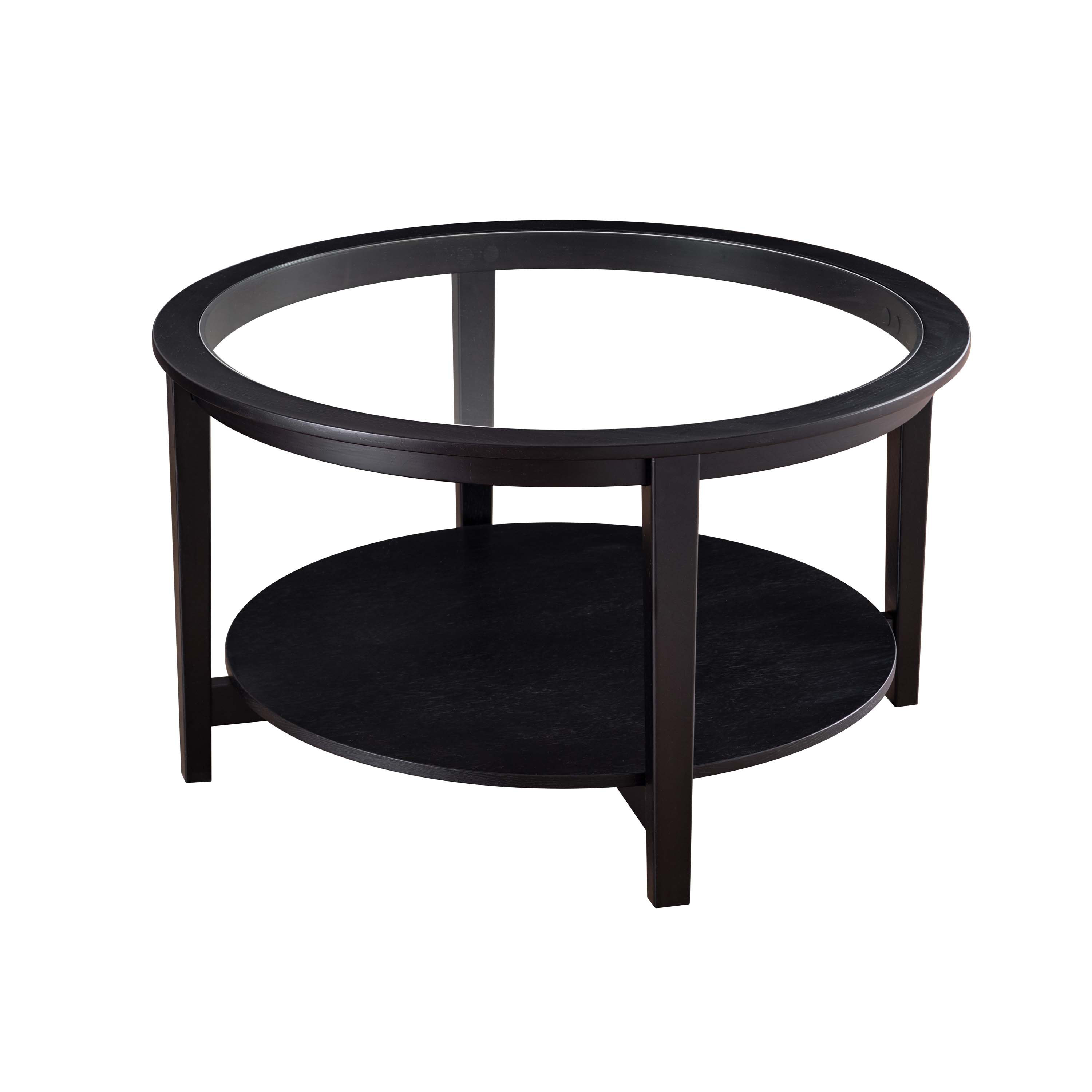Orren Ellis [VIDEO provided]Round glass top solid wood storage coffee ...